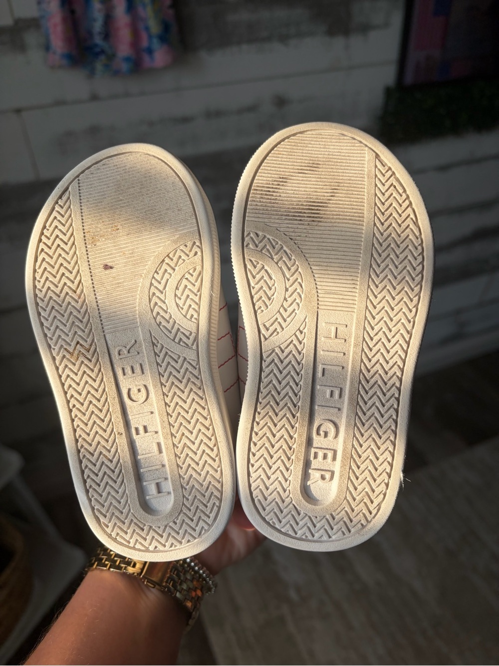 Tommy Hilfiger White & Pink Kids Velcro Sneakers - Picture 4 of 8
